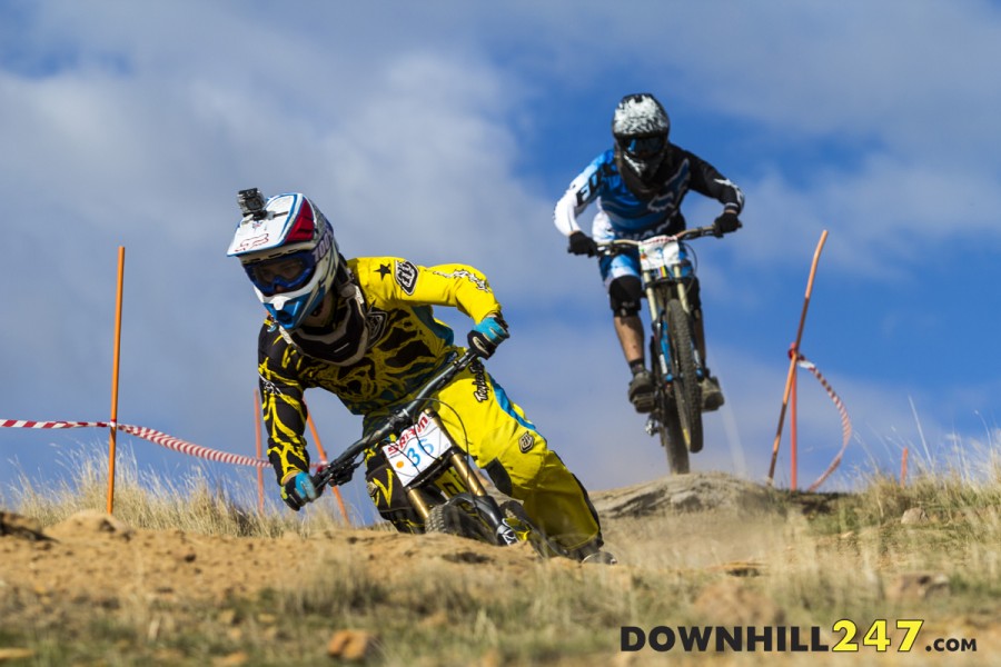 Some jumps on the course caught a few riders by surprise, here Ian Jones and Cam Ryan tackle them as a team!