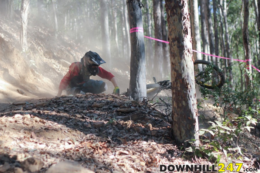 The dry, dusty trail held surprises for a few riders, the front was especially slippery through Ourimbah's textbook berms. 