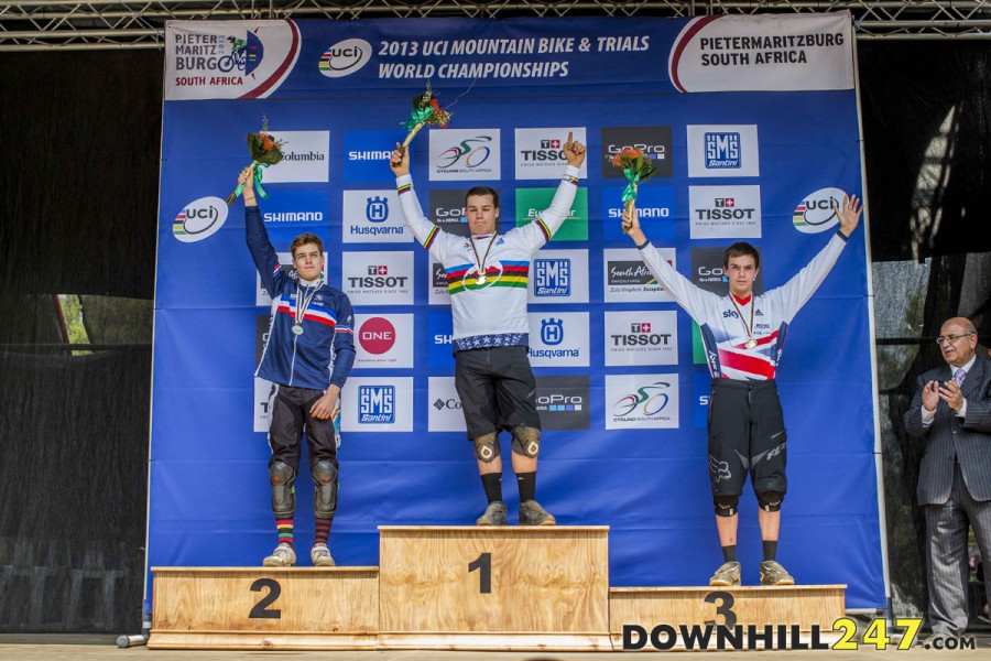 The top three juniors, not sure what is going on with the odd socks or the fact the winners' jersey looks a little small!