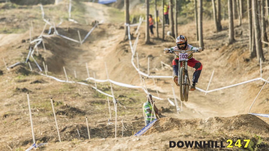 There's no denying big jumps and pedaling are two of the defining features of this track. Here Danielle Beecroft sends it during the first day of practice.