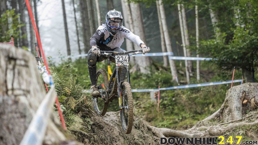 Dean Lucas took on the Junior Men one final time, and came out 12 fastest. A strong season sent Dean to 4th place overall, an admirable achievement and a notch in the belt on his racing career. Here he takes on the mud and wet roots; a hazardous combination at best.