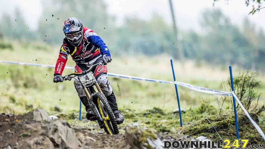 Sik Mik living up to the name here through the mud and rocks. An unfortunate race run for him, an error sent him off-track, and into 28th place. In such wet conditions the track had its way with the riders. 