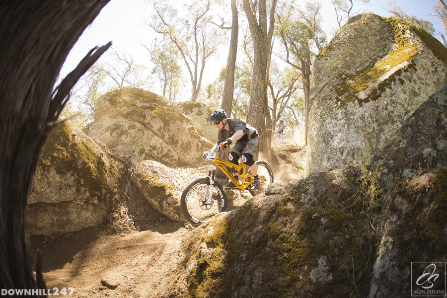 Adam Aldous makes his way down the second part of the shoot, super loose and dusty by the end of racing.