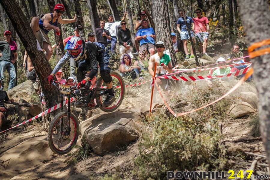 Megaphones, tree-climbing, yelling, cheering, and sometimes drinking, the Hecklers were out in force come Elite racing. It's like a miniature world cup atmosphere. At any level, Downhill racing represents the same values and passion; from grassroots to World Cup people are united by riding their bikes, in the bush.