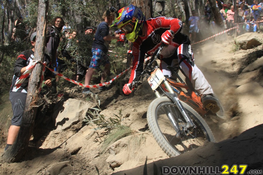 Graeme Mudd, on a high since taking out Dual Slalom at Crankworx was expected to perform in racing, and he did, falling into second place to Andrew Crimmins by less than a second.