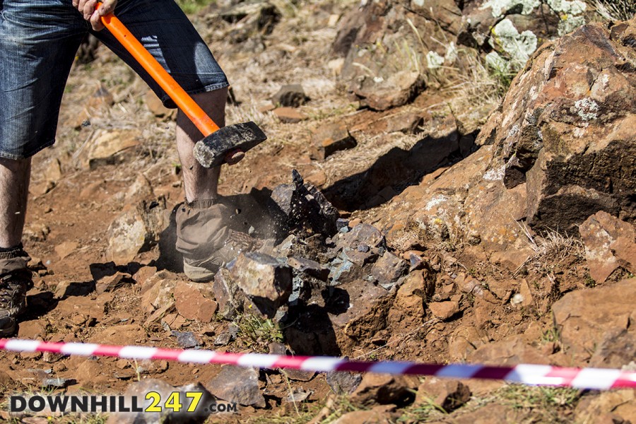 Rocks were the name of the game, after 5 or so bikes lost their rear derailleurs to this rock the marshals came out swinging!