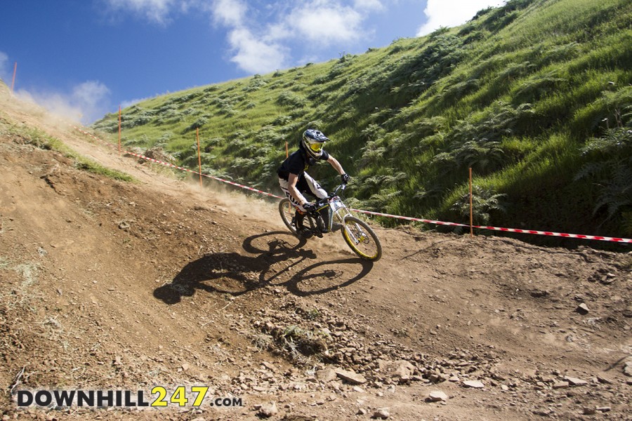 Henry Blake, another rider who had a good year, including heading over to Whistler earlier in the season takes the outside line.