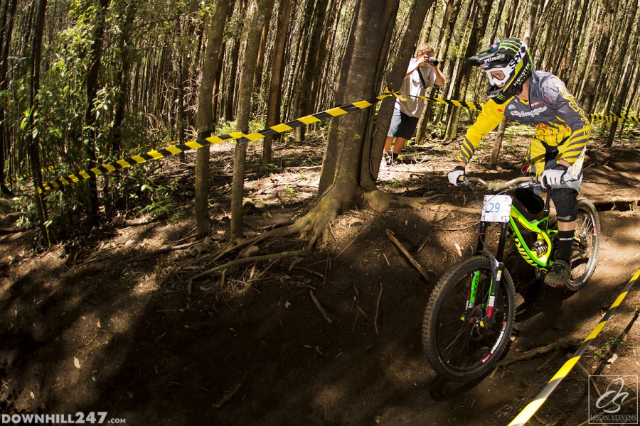 Troy Brosnan looks down track through one of the first berms.