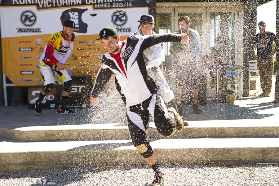 Dean And Max making the most of the podium champagne.