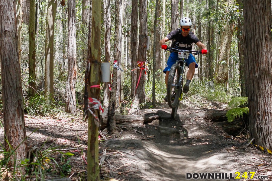 Flow Mountain Bike's Mick Ross steaming in on the CDB downhill trail, gliding into the final minute of the Rollercoaster stage!