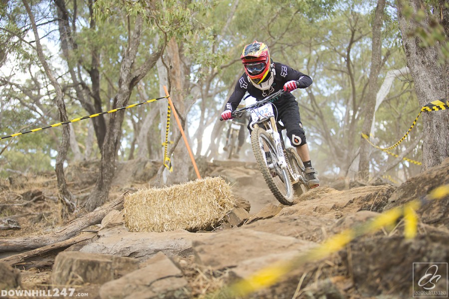 Johnny Dawe pushes through the top rock garden, making it through unscathed this time.