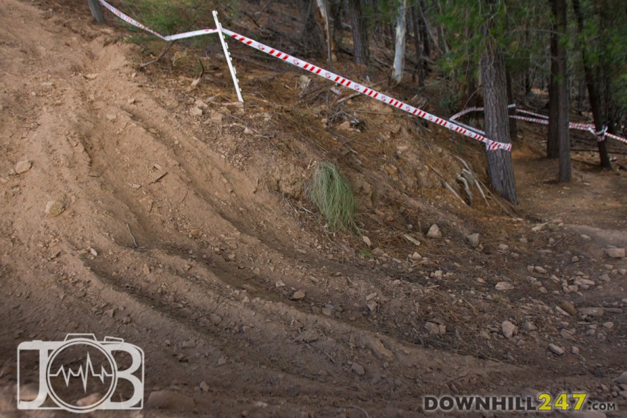 Come Sunday, race day, the trail was feeling the brunt of the biggest National DH event of 2014. Overall the track was in excellent racing condition, but there were a few sections to keep track of...
