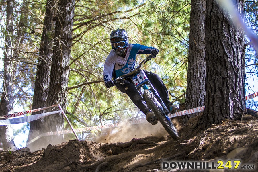 Luke Ellison looking fast, taking a high line here coming into this chute, a tight corner at the bottom was catching a lot of riders out.