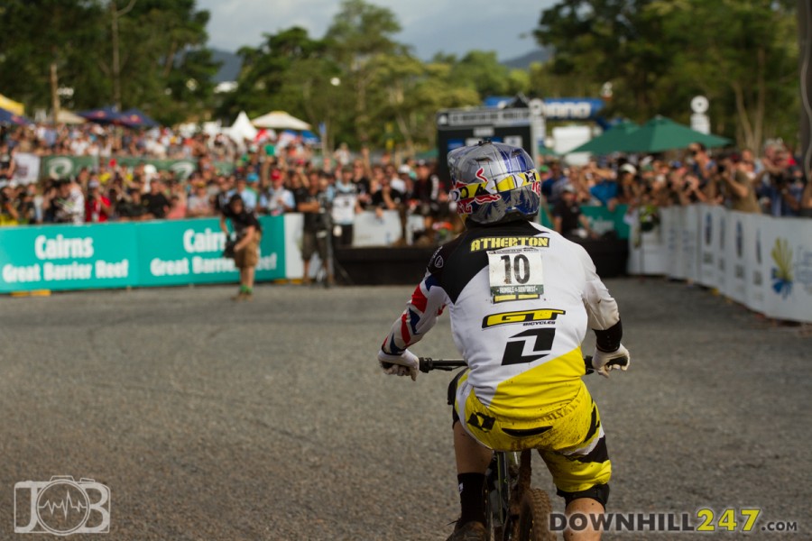 Gee, finally able to rest after a gruelling (and super fast) 4 minute flat run, securing first place. With talk of the Mountain Bike ashes, the UK has won this round. Australia will be back to put up a fight again next year!