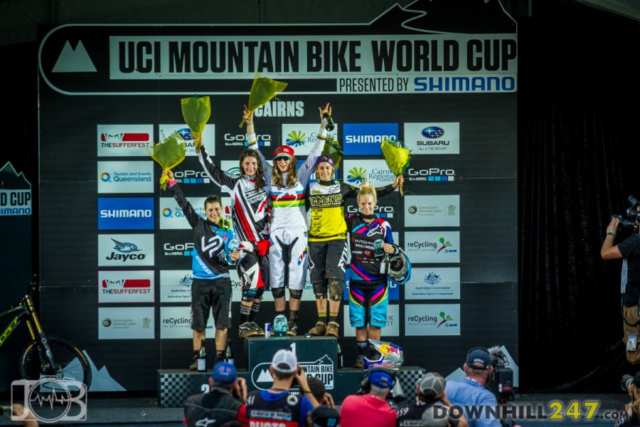 A colourful podium with Tracey Hannah taking 5th. 