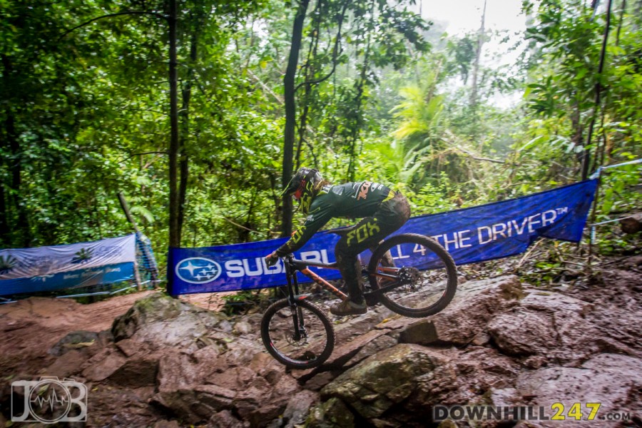 Connor Fearon, dwarfed by an angry rock garden sweeps through unfazed.