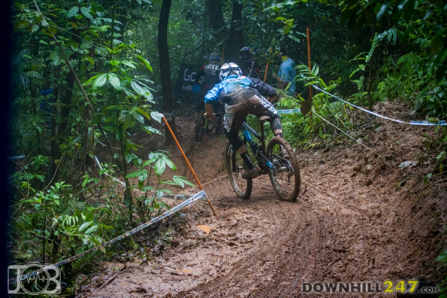 Sam 'Blinky' Blenkensop keeping control on perhaps the slickest part of the course.