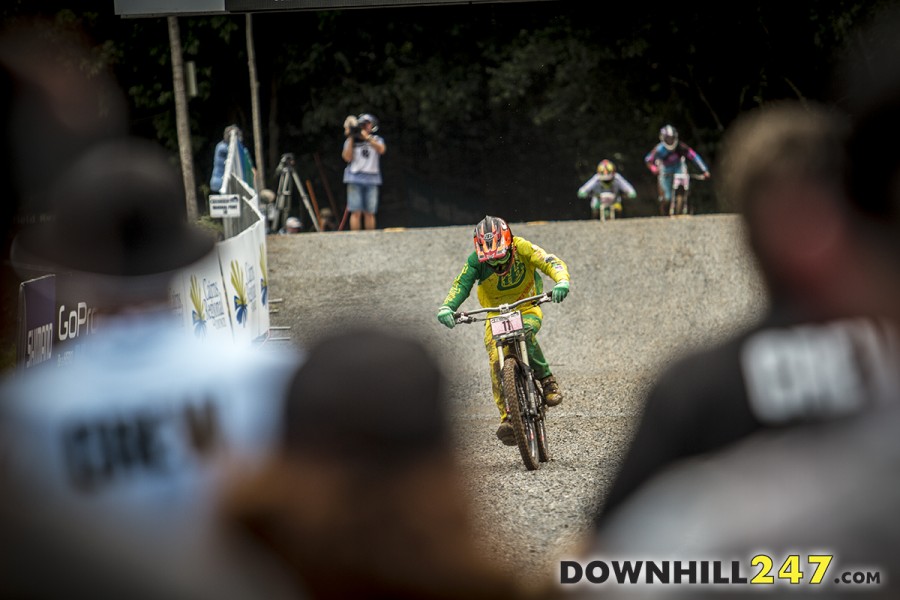 This shot of Danielle Beecroft shows just how taxing the race was, riders slumping over their bars as they came into the finish arena.