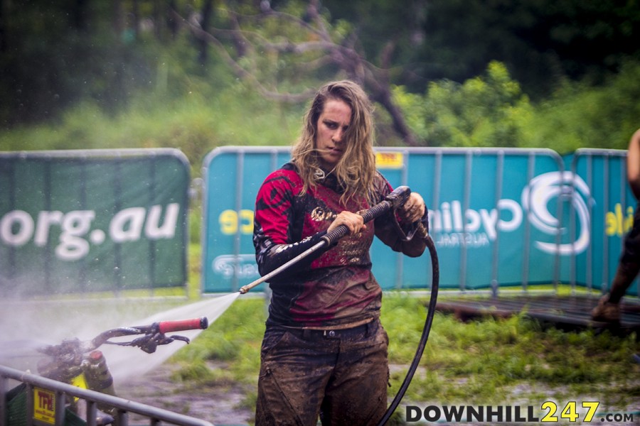 During practice riders were cleaning their bikes after every run just so they could go up top and use them again.