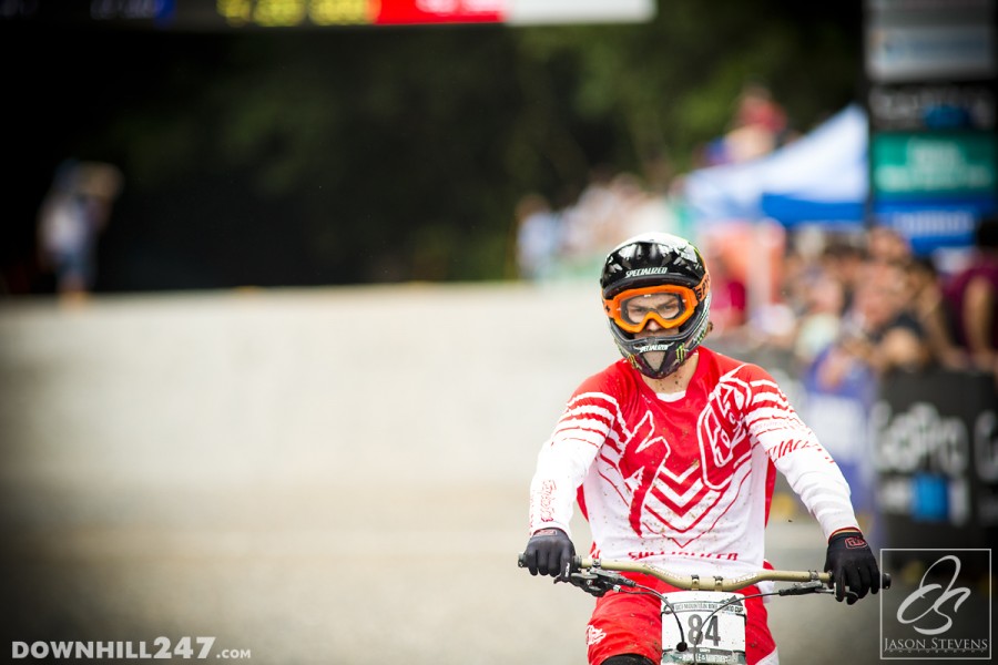 Mitch Ropelato after breaking the finish line beams.