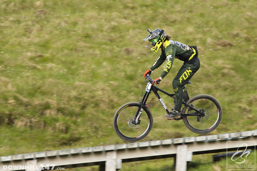Connor Fearon, coming out with a 7th after timed training, taking it easy over the bridged upper section of track