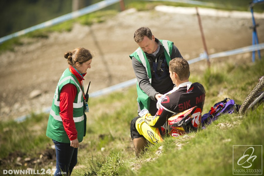 Sik Mik getting some attention no body wants, the medical type. We are hoping to see mick back on the bike tomorrow and wish him a good recovery