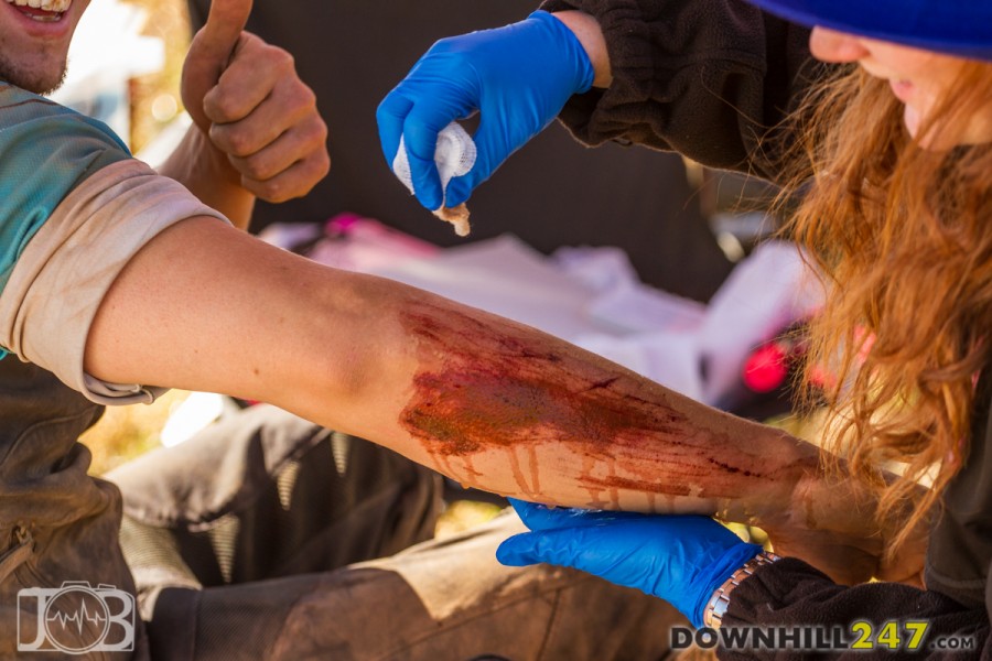 Bromley's all smiles despite two ejections in one run and a fresh set of battle scars. 