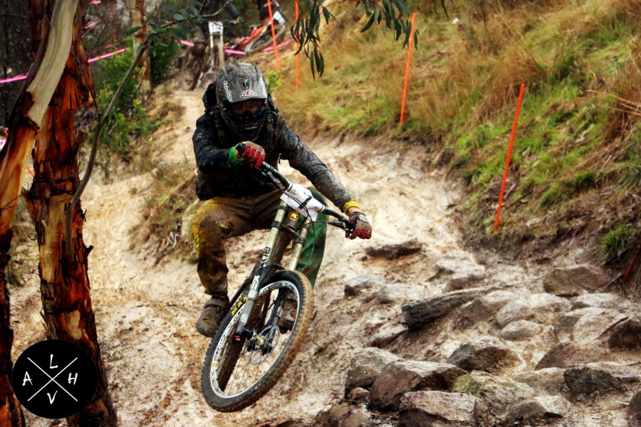 Injury hasn't held this guy back. On the bike after 12 months away, Trant Beacom flairs the gap A line on his way to a second place finish in A grade.