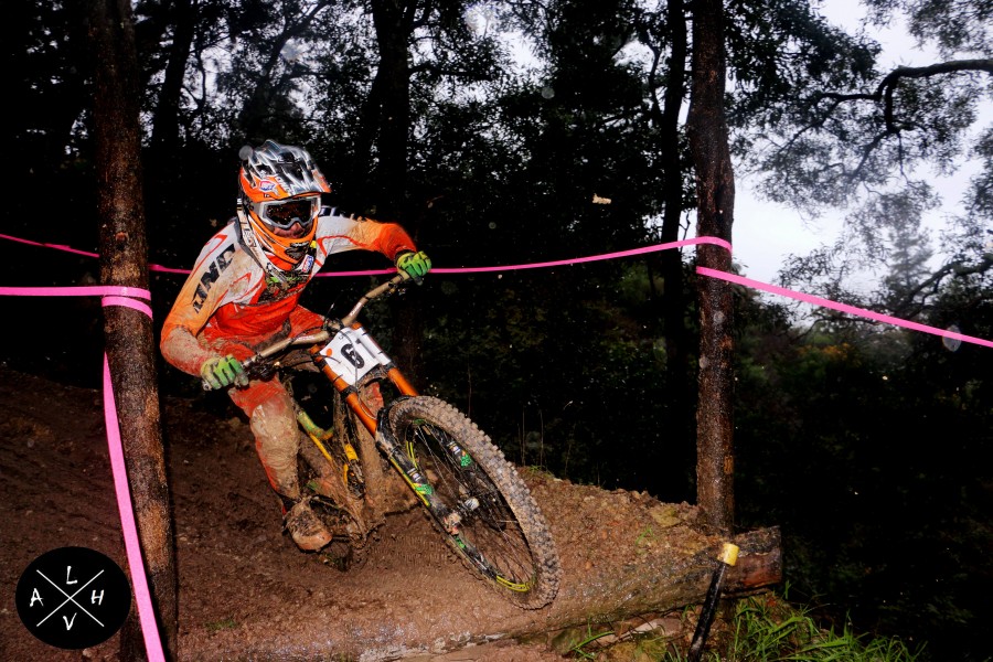 James Tamanika tucking into the mud ridden bottom section of the track.