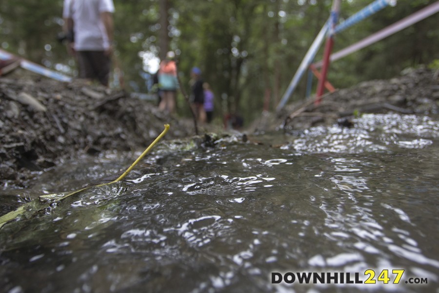 In some areas of the track there was actually a creek running as part of the course (inside the bunting!), definitely want to get your lines right through here.