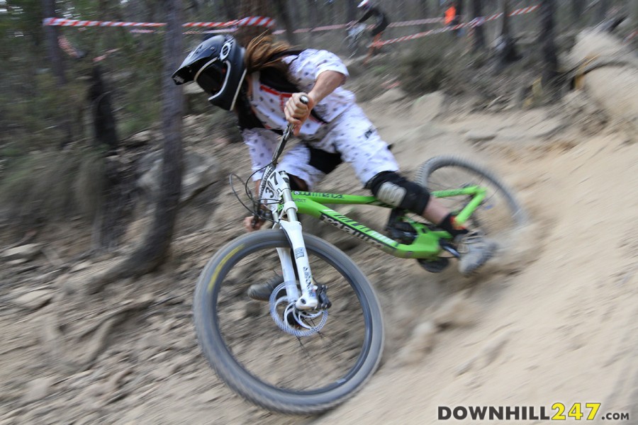 Keiran Volk slays the exit berm at Mega Thunder, in a qualifying run that would set him up for 2nd in the Expert Male division. Photo: Edwin Emmerick