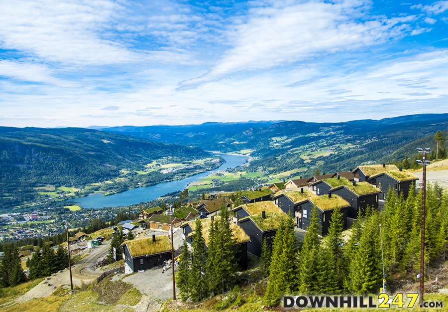 Stereotypical Norway shot,  grass on the roofs of houses. In case you're wondering it is cooler in summer and warmer in winter with grass roofs.