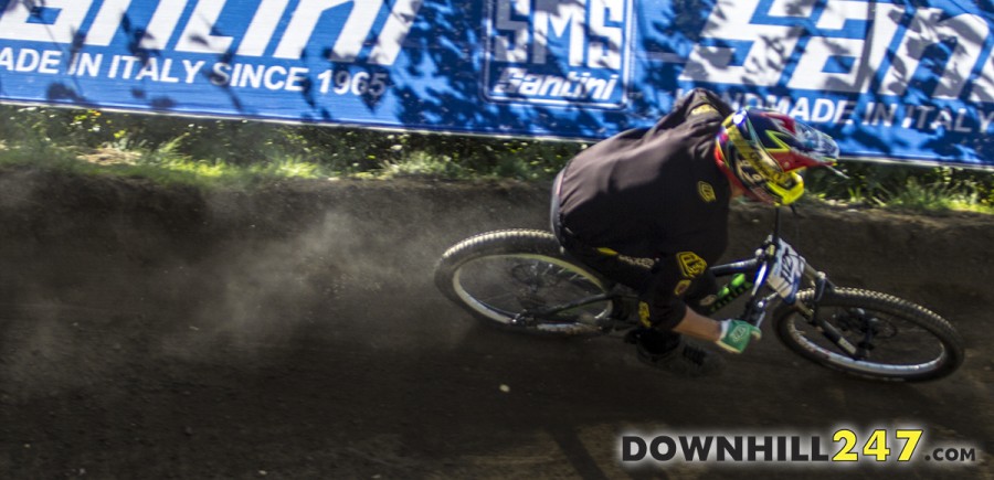 Not the best photo as we weren't expecting it but that white smoke looking substance in the air was this riders rear tyre blowing up as he railed one of the biggest berms on the course at full speed.