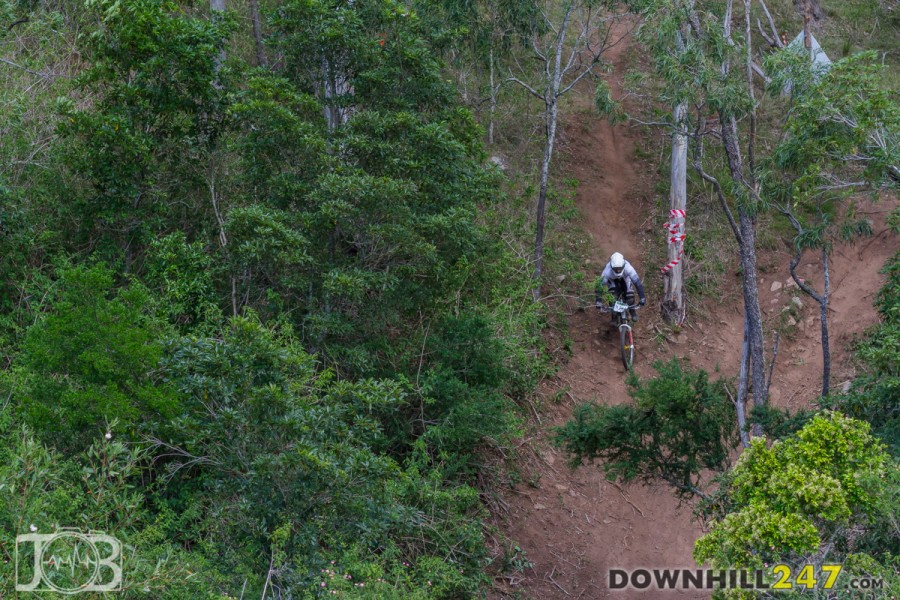 Line debate in the final section seemed obvious from the opposite hill - but to generate and maintain speed some riders found the high line better. 