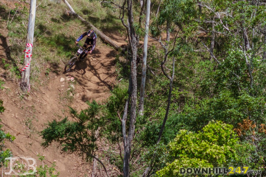 The log jump to downhill lander was the favoured line - some riders brave enough to send the jump deep into the hill.