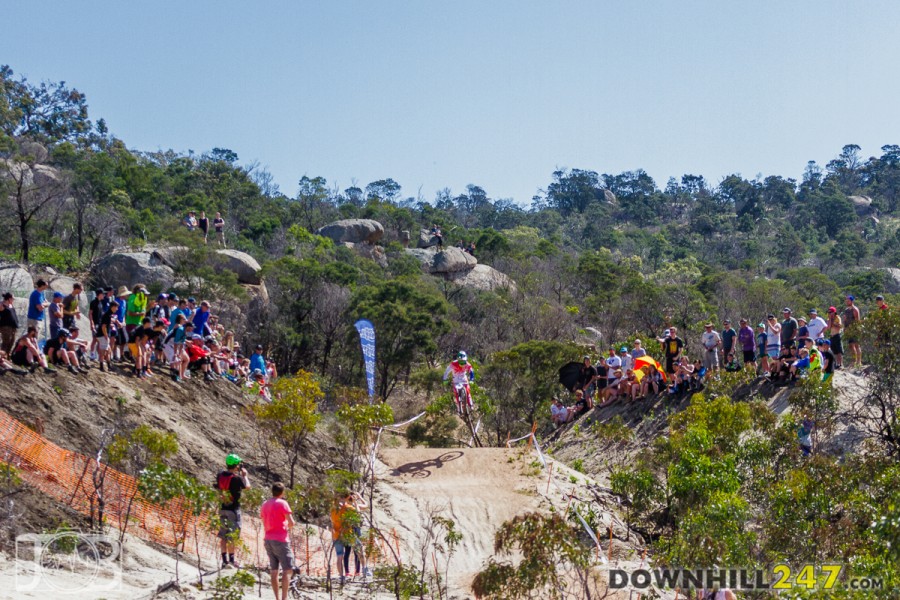 Troy always has the crowd buzzing by the finish line; the existing quarry landscape makes for an awesome atmosphere! Moments later Troy claims the win, half a second faster than NSW's Graeme Mudd.