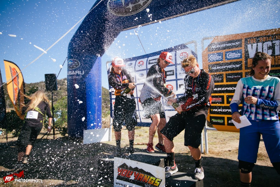 Elite Men's Podium cooling off after a hot day's racing!