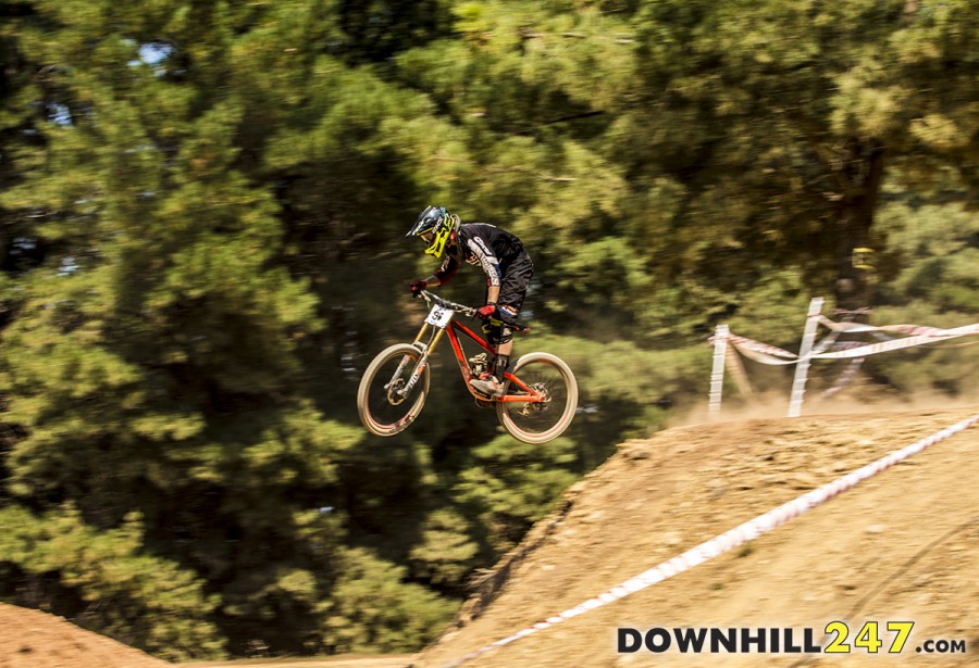 The new road gap near the to of the course isn't an issue for most riders as they carry plenty of speed coming into it. Connor Clancy showing us how it is done.