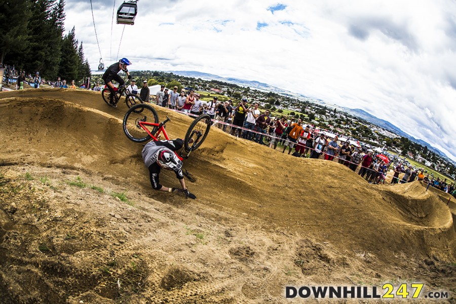 Eeeekkk! A few riders put their front wheel over the top of this berm today.