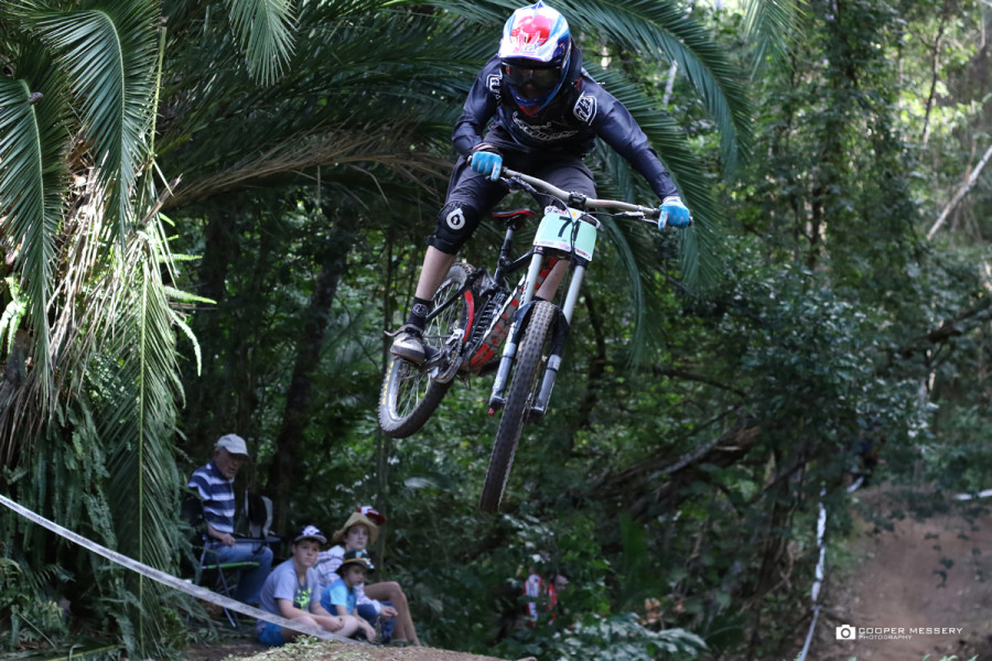Loic Fery styling it out over the finish line step-up.