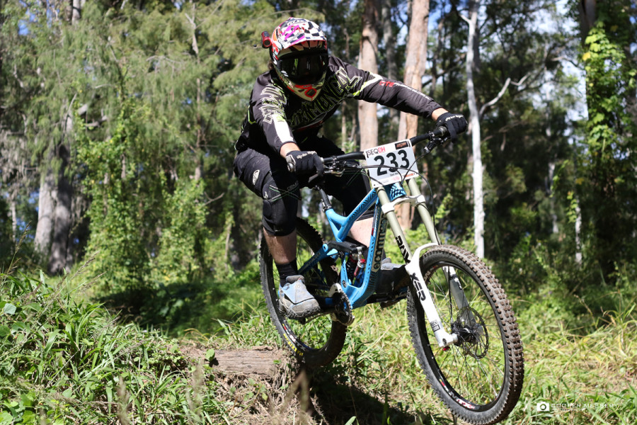 Warrick McNab squashes the final drop of the top section before taking on the switchbacks down the face of the mountain.