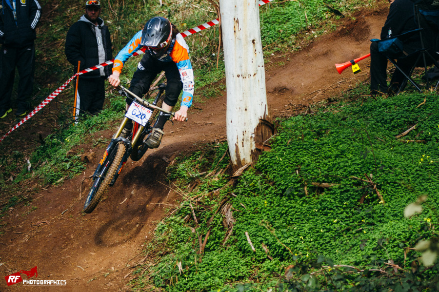 Darcy Coutts popping off the waterfall and on his way to victory in the Under 19's men category.