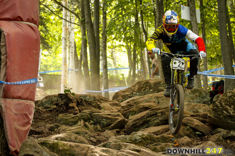 Loic Bruni dancing across the rocks, second qualifier and hoping to improve one place come finals.