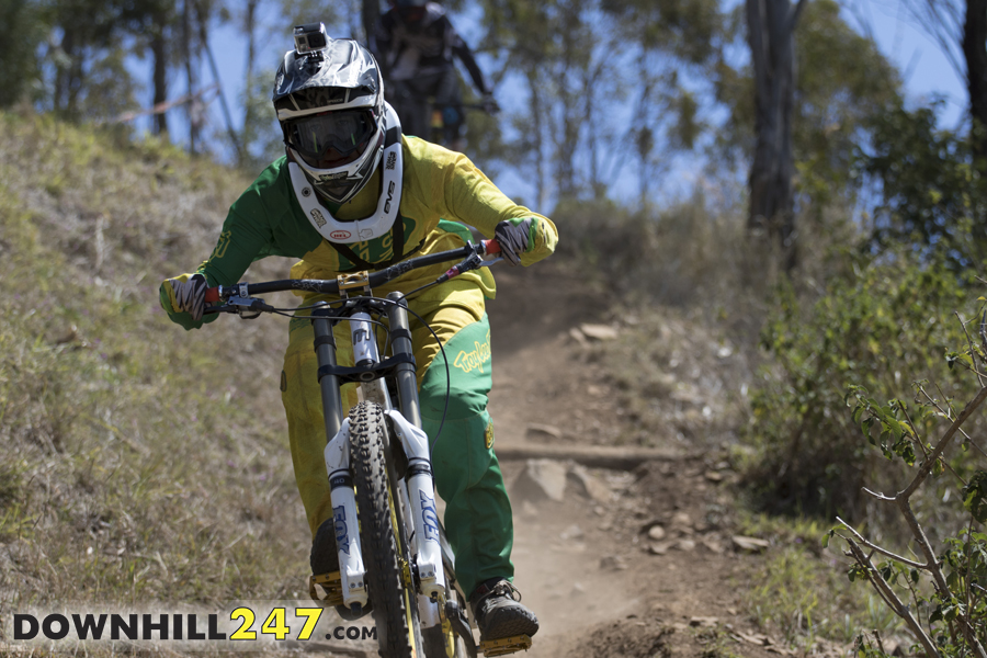 Alex Schoonder gapping over a few transitions near the top of the track.