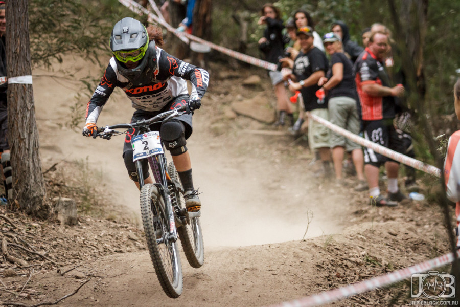 Tegan Molloy giving it some during racing a�� despite a solid run she took 3rd, one fifth of a second behind Danni Beecroft.