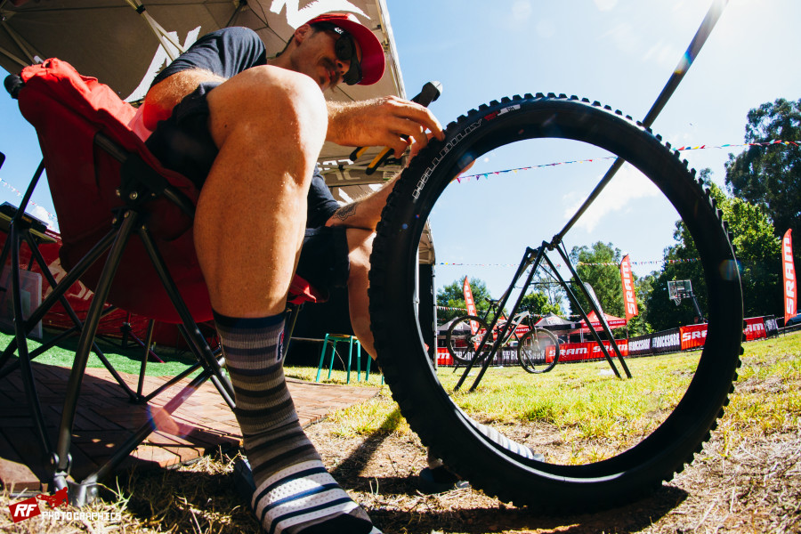 Specialized Mechanic Lachlan McKillop prepping tyre's for the week.
