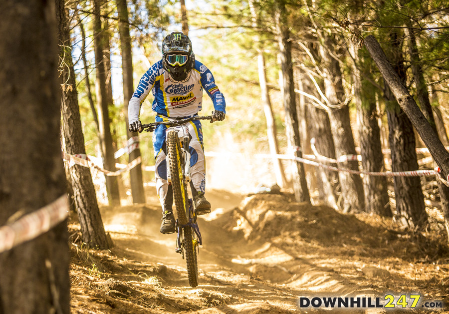 Sam Hill had an off the track excursion in his race run.
