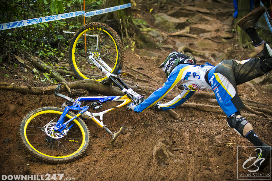 There were still a few wet slippery sections on the track catching people out.