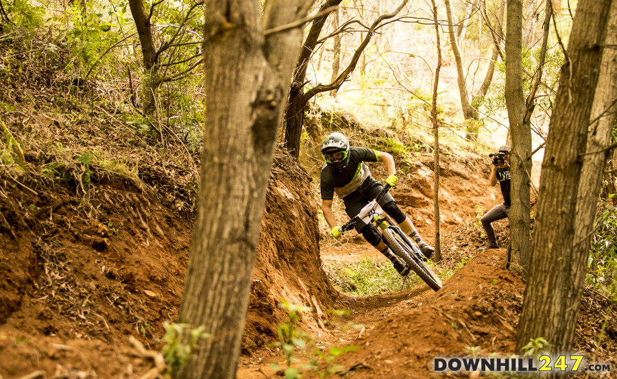 Troy Brosnan charging to second, we saw him just after this shot take a crazy jump line into a corner, the boy has skill no doubt!