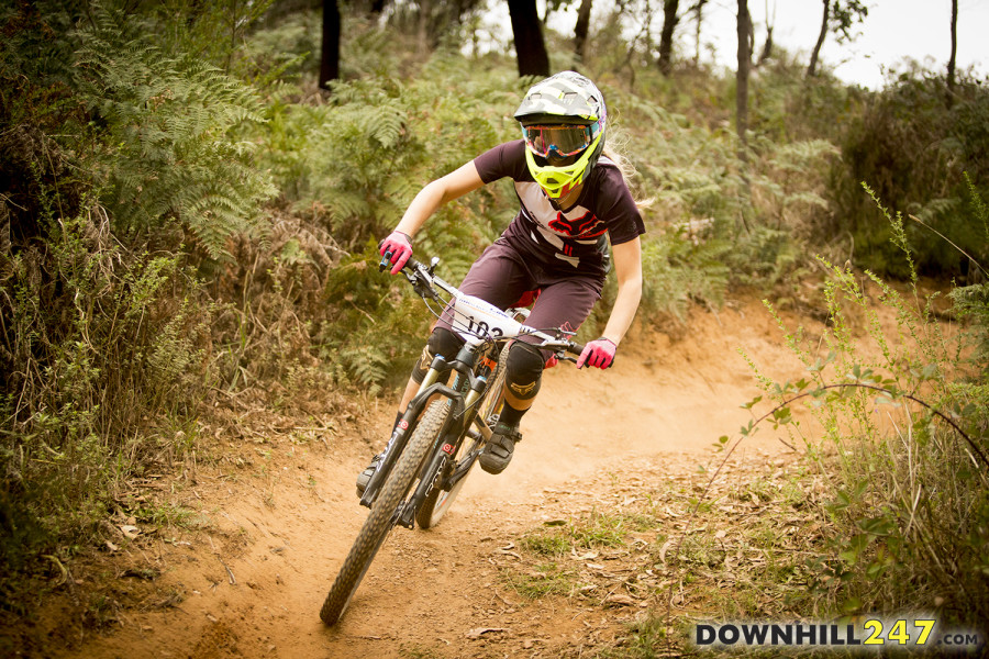Shelly Flood heading into second place through the ferns on stage 4...